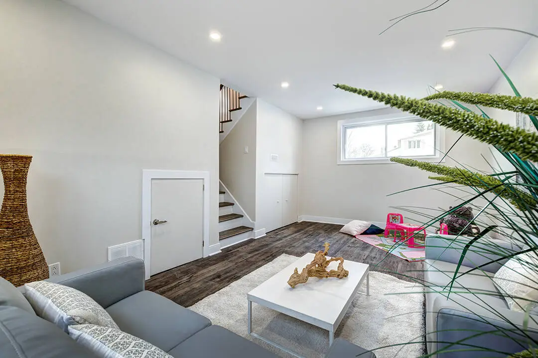 Clean finished basement living space.