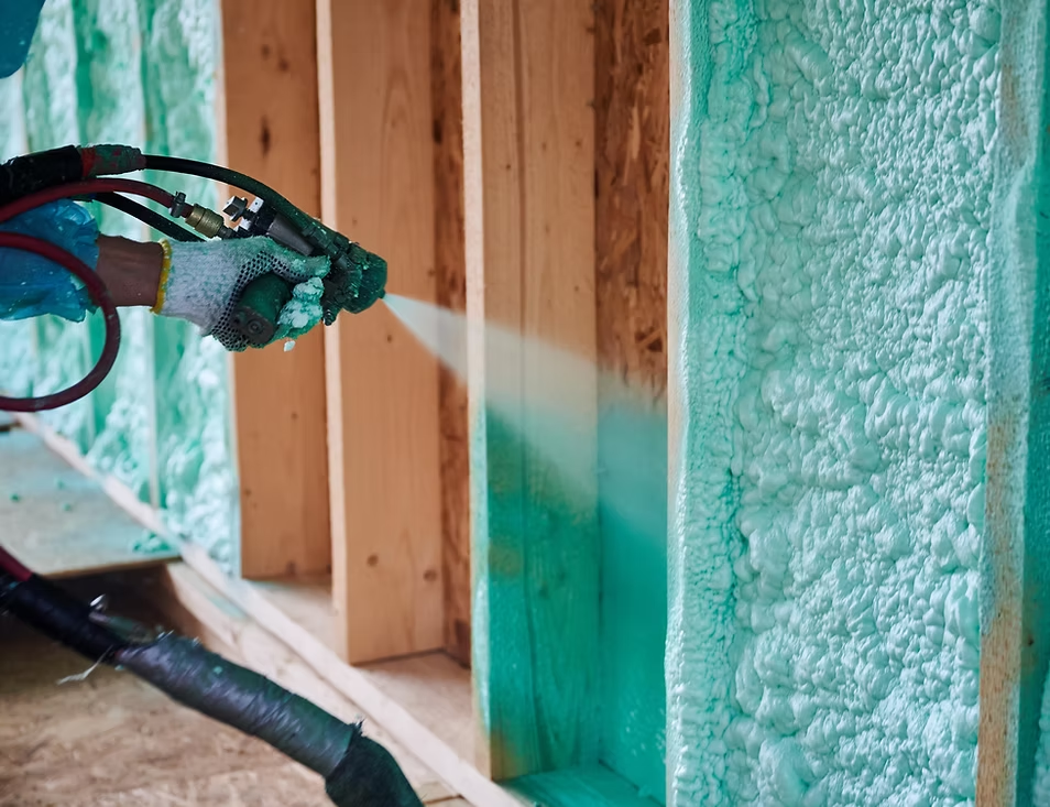 Basement insulation installation.
