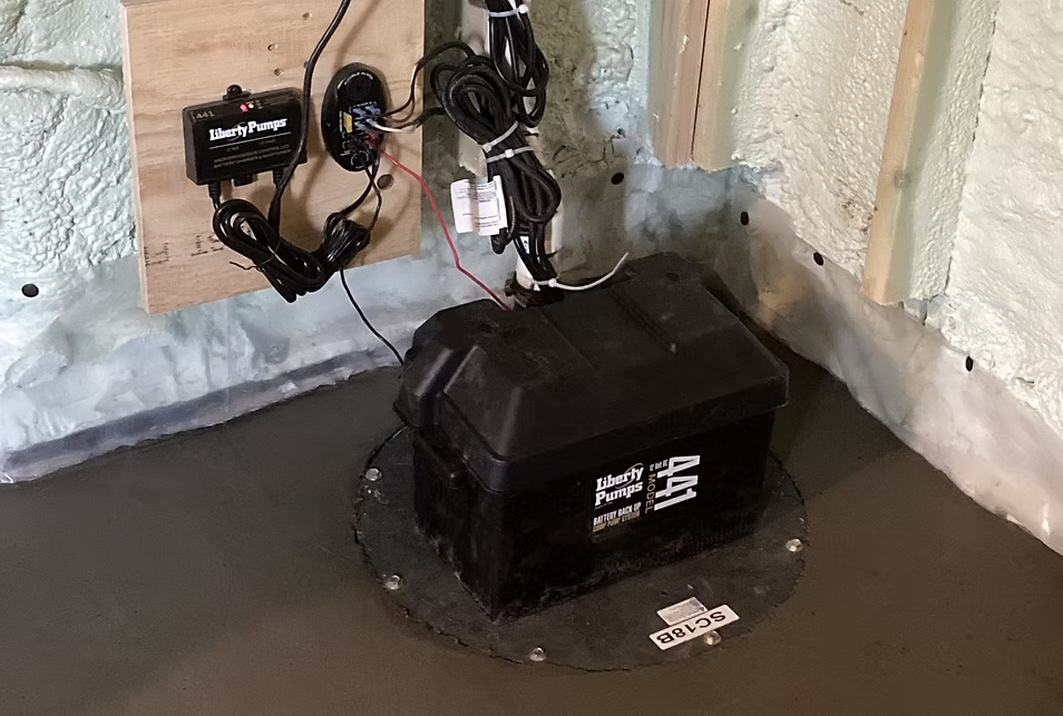 Basement sump pump installation.